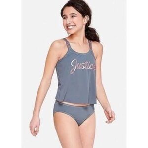 Justice Gray & Pink 2-Piece Tankini Swimsuit Set Size 12